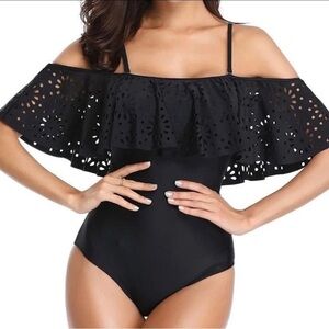 Tempt Me WHITE Off The Shoulder Ruffle One Piece Swimsuit NWT